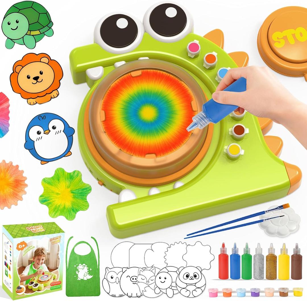 HAYXUN Dinosaur Paint Spin Art Machine Kit, Arts and Crafts for Kids Ages 4-8 Variable Speed Painting Spinner Toys Kits, Art Supplies Birthday Gifts for Boy Girl Ages 6 7 8 9 10 11 12