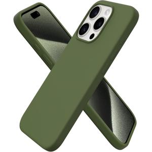 ORNARTO Compatible with iPhone 15 Pro Case 6.1", Liquid Silicone 3 Layers Full Covered Soft Gel Rubber Cover, Shockproof Protective Slim Phone Case with Anti-Scratch Microfiber Lining-Cedar Green