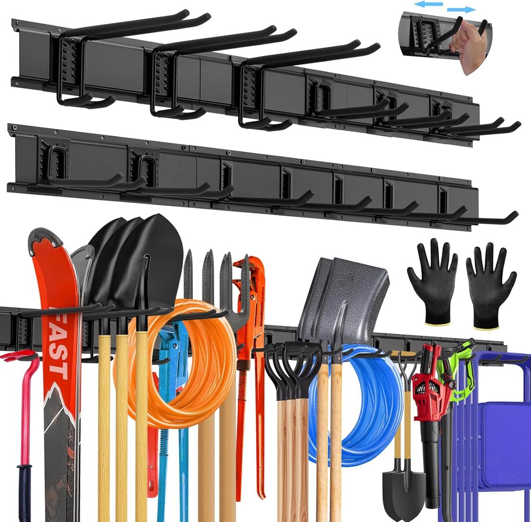 96'' All-Metal Garage Tool Organizer Wall Mount  Heavy-Duty Tool Rack Holds 960 lbs, Adjustable Hooks for Garage, Yard, and Garden Equipment (Black)