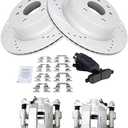 TRQ Rear Brake Pad and Rotor Set Ceramic Vented Coated Rotors Calipers Compatible with 2011-2012 Infiniti G25 2011-2013 G37 2015 Q40 2010-2019 Nissan 370Z