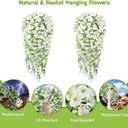 Artificial Hanging Flowers for Outdoors, 2 PCS 300 Blooms UV Resistant Morning Glory Faux Silk Vines, No-Odor Realistic Fake Plants for Garden Planter Porch Patio Decoration, White