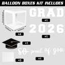 2026 Graduation Decorations - White Balloon Boxes with Letters 2026 Grad & So Proud of You and White Gold Print Balloons, Graduation Party Decorations Class of 2026 for Any Grades(White)