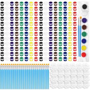Fulmoon 24 Set Mini Acrylic Paint Set for Kids 12 Colors/8 Colors Adults Washable Mini Painting Kit Arts Crafts Party Favors Filled Brushes Palettes Bulk for Classroom Home Supplies