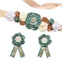 Green Maternity Sash Set Mummy and Daddy Corsage Pin Flowers Baby Shower Souvenir Sash Supplies Gender Reveal Decorations Pregnancy Photography PropsGreen