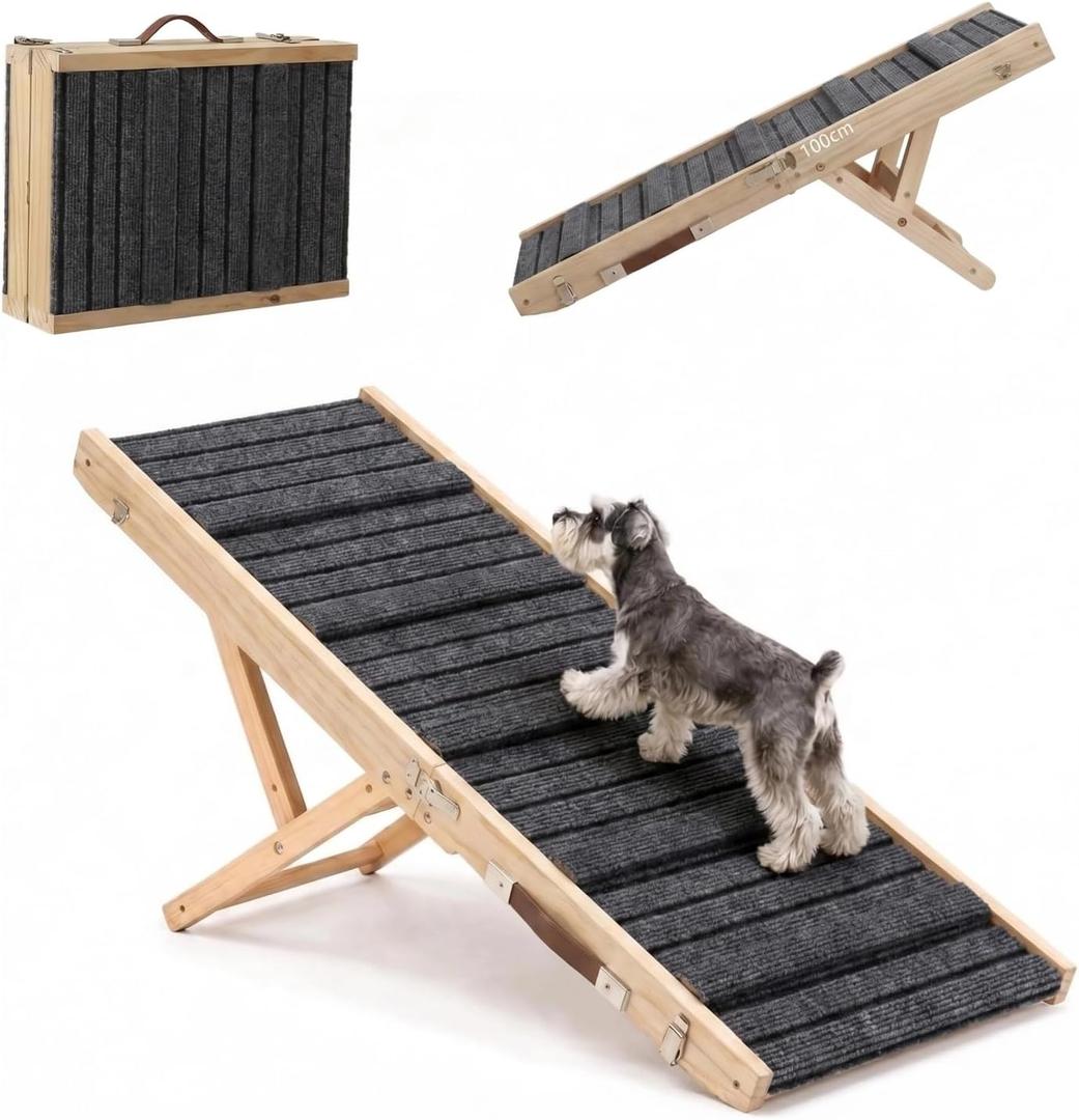 Dog Ramp for Couch, Wooden Small to Large Dog Ramp for Bed Sofa Car | 2026 Upgraded Foldable Pet Ramp, 5 Adjustable Heights (10.8"-23.5"), Portable, Wider and More Stable, Non-Slip