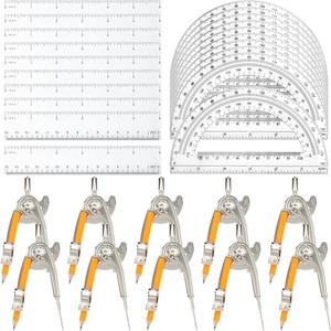 40 Pieces Geometry Math Set Compass for Geometry Math Compass and Protractor Set Include Metal Compass with Pencil Plastic Ruler and Protractor for Student School Office Woodworking Drawing Tools