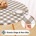 misaya Round Fitted Tablecloth with Elastic Edge, Buffalo Plaid Waterproof Vinyl Flannel Backed Table Cloth Cover Fits 45"-56" Round Tables for Dinner, Outdoor, Picnic, Khaki White Check