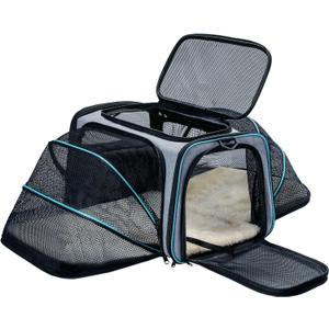 Cat Dog Carrier - Airline Approved Expandable Soft-Sided Pet Carrier with Removable Fleece Pad and Pockets, for Cats/Puppy and Small Animals Large(2 Side Expandable)