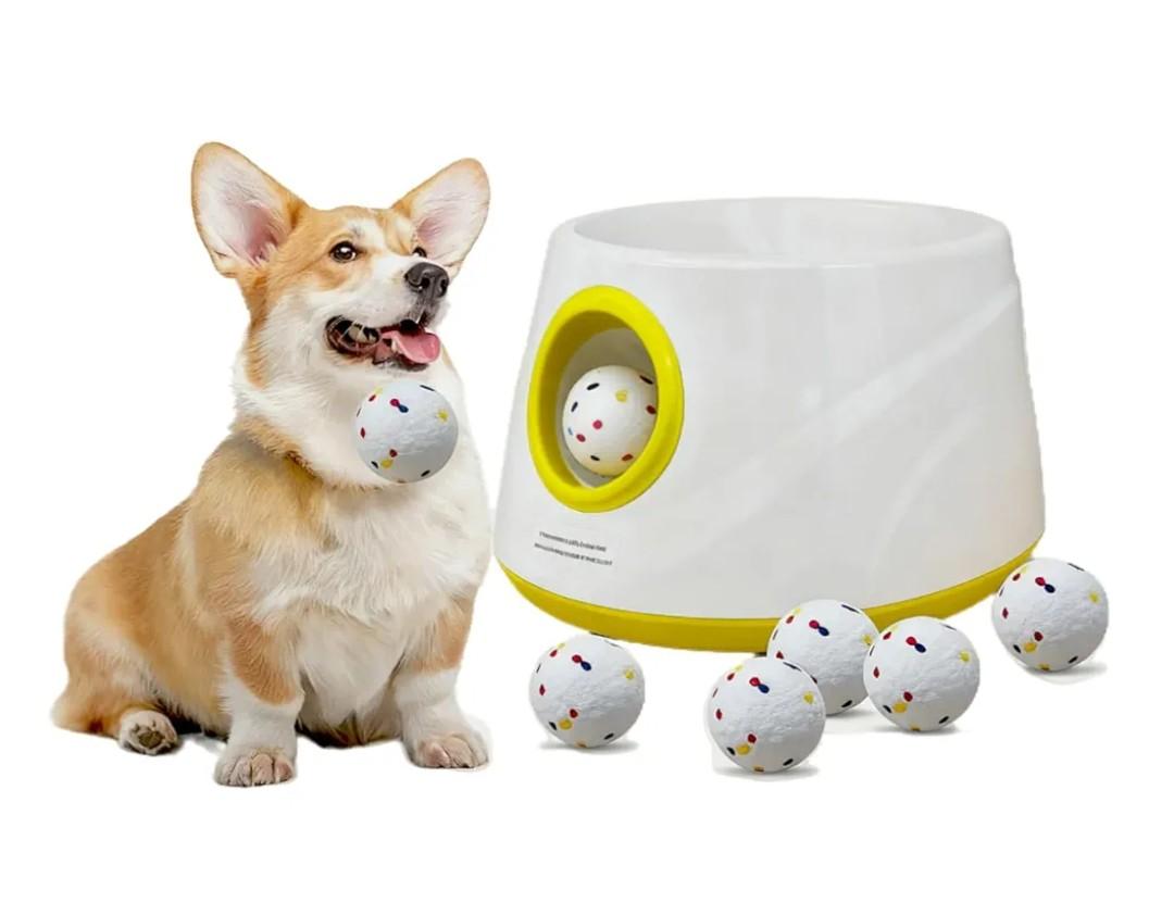 Automatic Ball Launcher for Dogs, Dog Ball Launcher with 6 ETPU 2.3” Balls, Adjustable Distance Thrower for Indoor & Outdoor Fetch Play, Interactive Pet Toy for Small & Medium Dogs
