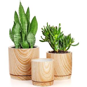 Dicunoy Set of 3 Ceramic Planters - 6"/5"/4" Cylinder Flower Pots with Drainage Holes and Saucers for Indoor, Outdoor, Garden, Cactus, Herbs, Snake Plants, Aloe Vera, All House Plants