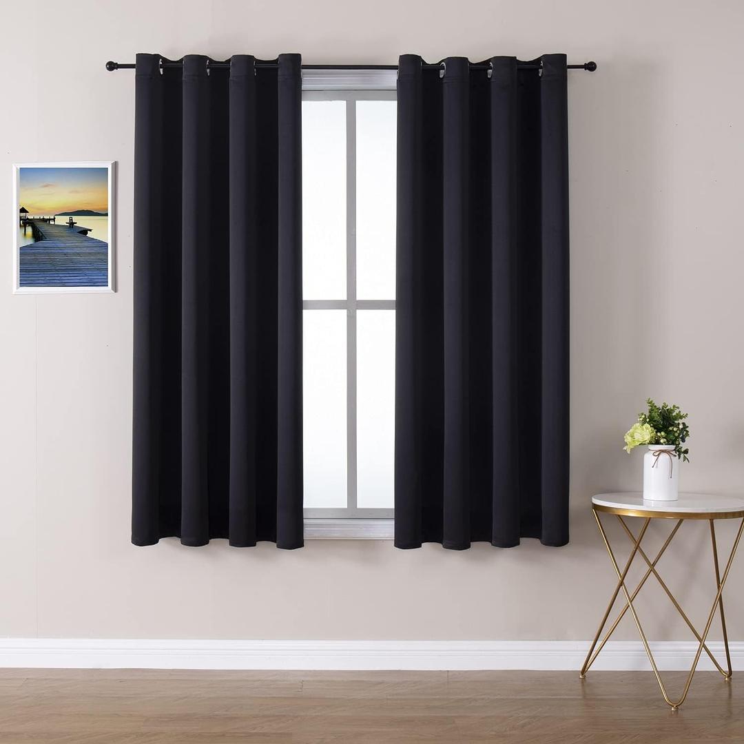 ChrisDowa Grommet Blackout Curtains for Bedroom and Living Room - 2 Panels Set Thermal Insulated Room Darkening Curtains (Black, 52 x 54 Inch)