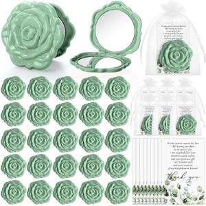 50 Sets Bridal Shower Party Favors for Guests Small Rose Compact Mirror Bulk Wedding Favors Thank You Cards and Organza Bags Wedding Party Guests Souvenir Gift (Green)