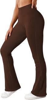 MOOSLOVER Women Ribbed Bootcut Yoga Pants High Waisted Flare Bootleg Workout Leggings(M,#1 Dark Brown,S)