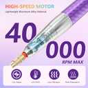 BETE Professional Nail Drill Machine, 0-40000RPM Brushless Durable Electric Nail File for Acrylic Gel Nails, Rechargeable Nail Drill with Charging Base with 6pcs Drill Bits for Salon Home, Purple