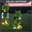 Solar Dragon Statue Garden Decor Green Flocked Resin Figurine with LED Flower Lights, Outdoor Waterproof Lawn Ornament for Patio Lawn Yard Pathway Tree Cute Animal Lover Gift