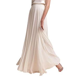 AiberLisha Long Maxi Floor Lengh Chiffon Skirt Elastic High Waist Bridesmaid Skirt Ivory S-M