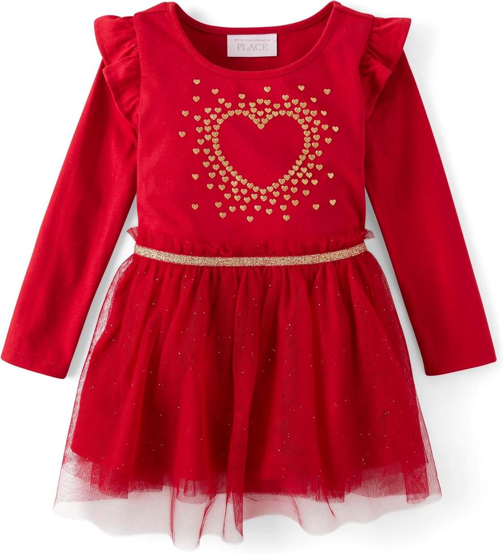 The Children's Place baby girls Heart Mesh Tutu Dress (4T, Love)