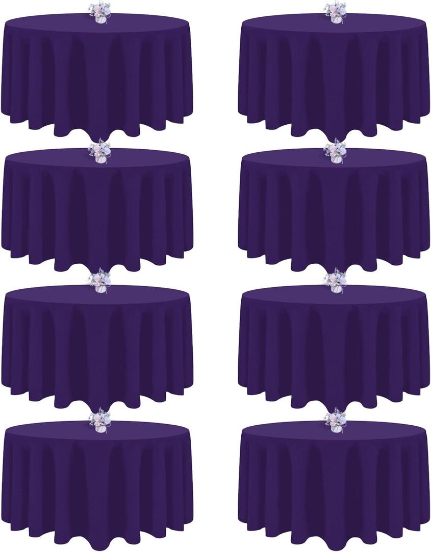 8 Pack Purple Round Tablecloth 120 Inch Round Table Cloth, Wrinkle Resistant and Washable Tablecloth Polyester Fabric Table Cloth Round Cover for Dining Wedding Banquet Party