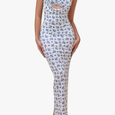 XinFSh Women's Summer Floral Bodycon Maxi Dress Spaghetti Strap Cutout Wedding Guest Long Dresses 2025, M