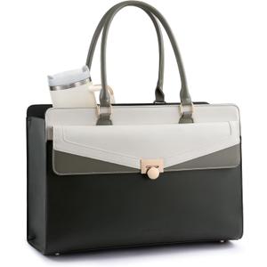 LOVEVOOK Laptop Tote Bag for Women - PU Leather Vintage Work Tote Bag,Waterproof Business Teacher Bag with Large Cup Holder