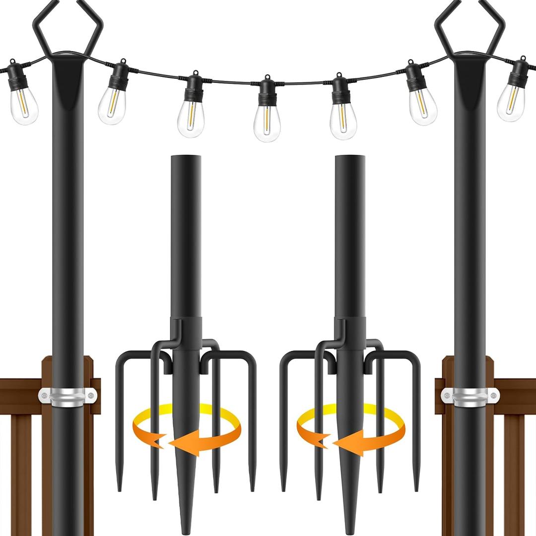 AILBTON 2 Pack 10Ft String Light Poles,Light Poles for Outside String Lights,Outdoor Light Poles with Fork,Metal Pole Stand for Patio,Backyard,Deck