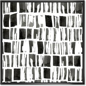 Abstract Monochrome Bricks Canvas Wall Art Modern Framed Geometric Print Black & White Dcor, Size: 30"L x 30"W