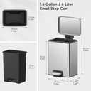 EKO Madison Brushed Stainless Steel 1.6 Gal/6L Bathroom Small Step Trash Can or Recycling Bin, Removable Inner Liner, Soft Close Lid, Fingerprint Resistant Finish