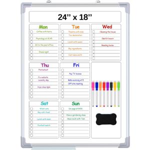 Lincia Magnetic to Do List Whiteboard for Wall 24" x 18" Large Weekly Dry Erase Board, Hanging Double-Side White Board Calendar for Planning Drawing Memo Home Kitchen Office(White)