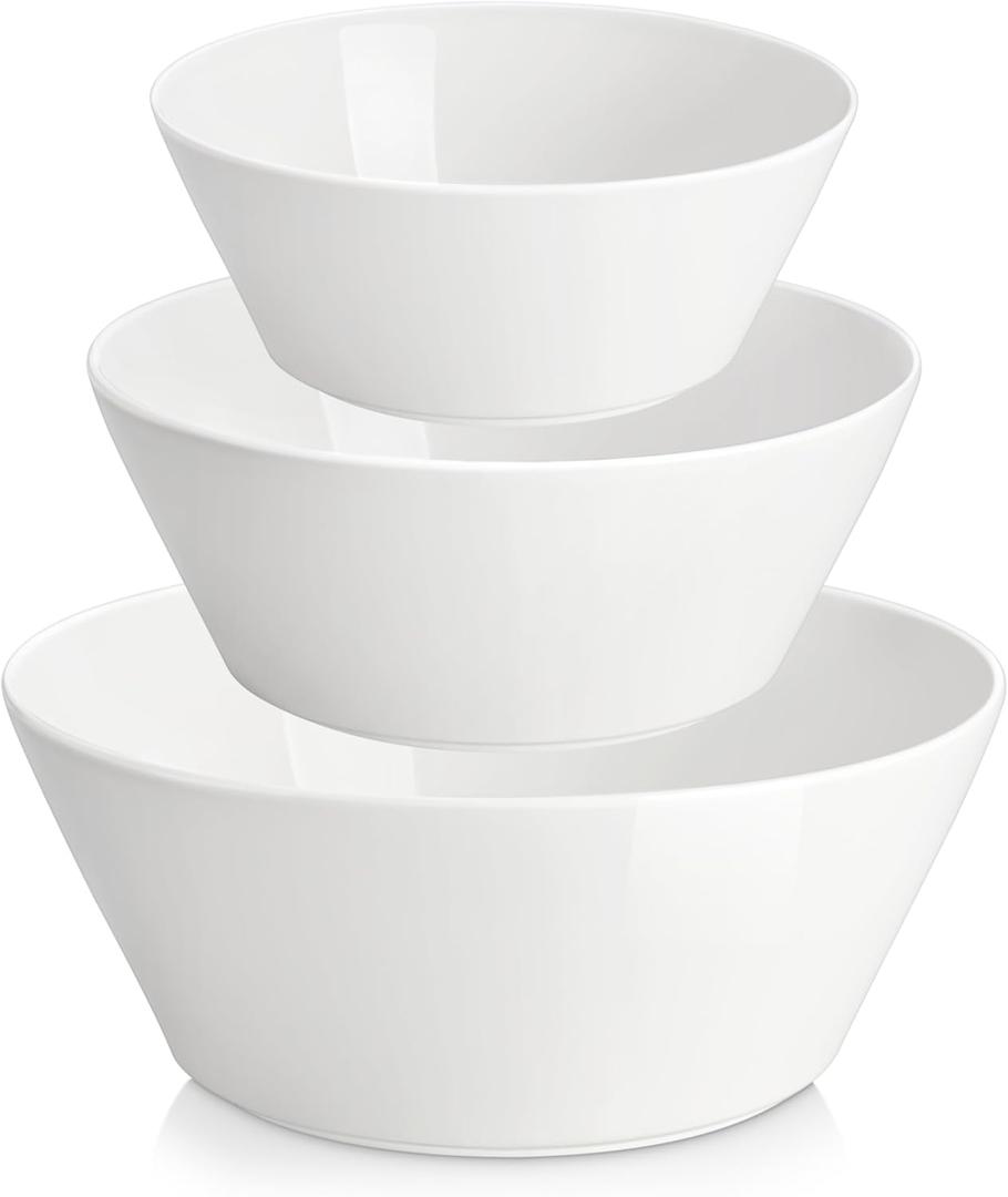 MALACASA Serving Bowls, Ceramic Mixing Bowls for Kitchen, 105/60/35 OZ White Bowls Set of 3, Microwave and Dishwasher Safe, Series Regular