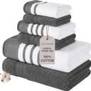 Modern Threads 6-Piece Towel Set  100% Cotton, Quick Dry, Ultra Absorbent  Includes 2 Bath, 2 Hand, 2 Washcloths (White/Reinhart Charcoal) (Grey)