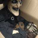Hourleey Animated Halloween Witch Decorations, Sound & Motion Activated Sitting Witch with Glowing Eyes and Sound, Animatronics Scary Witch Decor for Porch Yard Haunted House Indoor Outdoor Party
