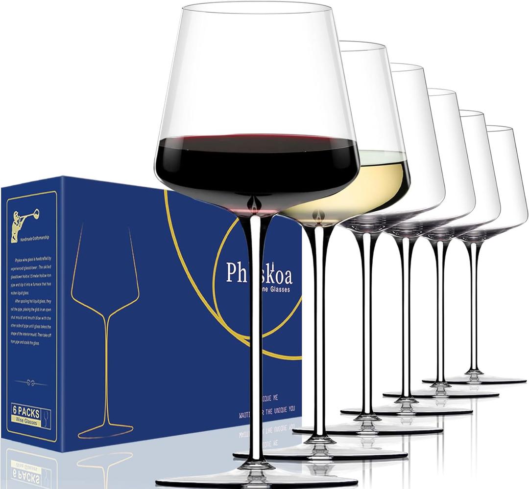 White Red Wine Glasses Set of 6  18oz ClearHand Blown Crystal Wine Glass  Tall Long Stem Modern Wine Glasses  Square Wine Glass with flat bottom  Unique gifts for Wedding,Brithday,Christmas