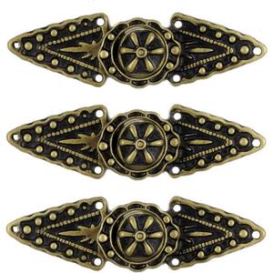 2 x Bezelry 6 Pairs Triangles and Flower Cape or Cloak Clasp Fasteners. 52mm x 15mm Fastened. Sew On Hooks and Eyes Cardigan Clip (Antique Brass)