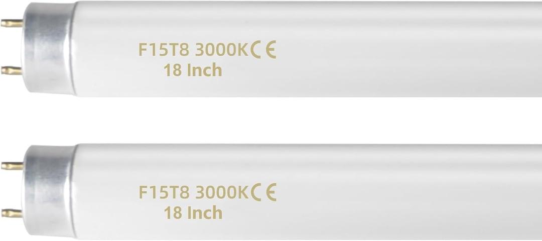 F15T8 18 Inch 15W T8 Fluorescent Replacement Tube Bulb Warm White 3000K Medium Bi-Pin G13 Base 2 Count