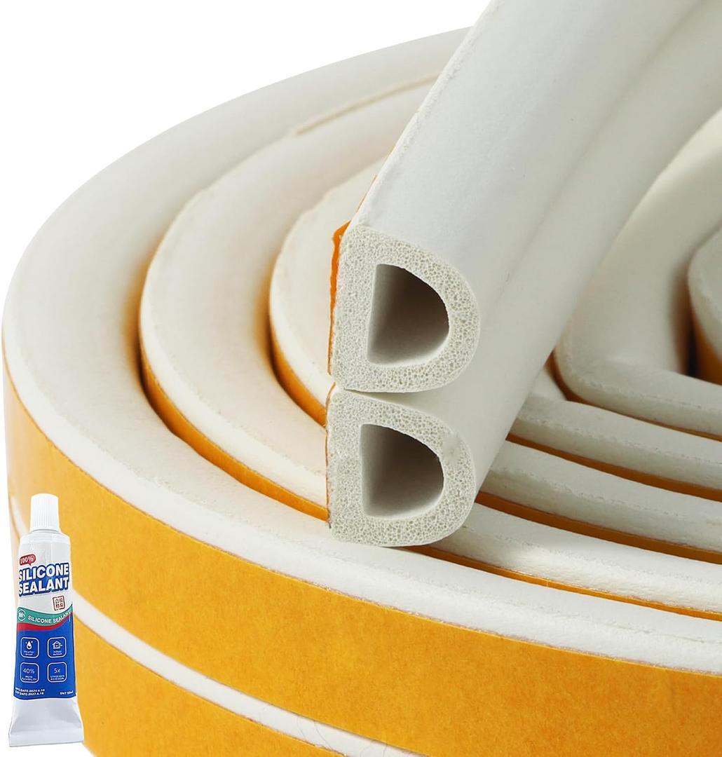3 x 20Ft Weather Stripping Door Seal, Easy to Cut Insulation Weatherproof Doors and Windows Soundproofing Seal Strip,D-Shape Weatherstrip Seals Large Gap (from 15/32 Inch to 17/32 Inch)