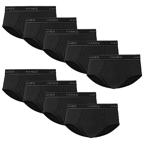 Hanes Men's Tagless Brief Underwear Pack, Mid-Rise Moisture-Wicking Black Briefs, 9-Pack, XL