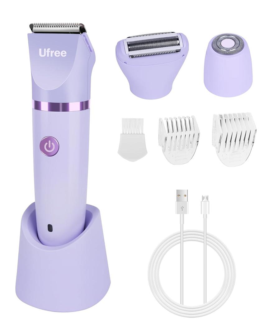 Ufree Bikini Trimmer Electric Razors for Women, Rechargeable Pubic Body Hair Trimmer Electric Shaver for Legs Body Hair, Bikini Shaver IPX7 Waterproof, Gifts for Women, Purple