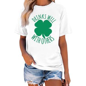 St Patrick's Day Clover T-Shirt Women Blessed Lucky Irish Shamrock Green Tshirts Lucky Mama Graphic Tee Tops, XL