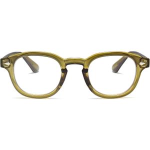 2SeeLife Green Round Premium Clear Frame Reading Glasses – Solid & Sturdy Frame Blue Light Retro Readers for Men & Women with Spring Hinges & Scratch-Resistant Lenses, Strength 1.50