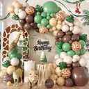 Sage Green Brown Balloon Arch Kit, 100 PCS Balloon Garland Kit with Olive Green Gold Animal Print Balloons, Nude Latex Balloons for Jungle Safari Wild Birthday Baby Shower Party Decor