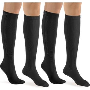 bropite Zipper Compression Socks Women & Men - 3 Pairs Calf Knee High 15-20mmHg Closed Toe Compression Stocking (Small-Medium, Black)