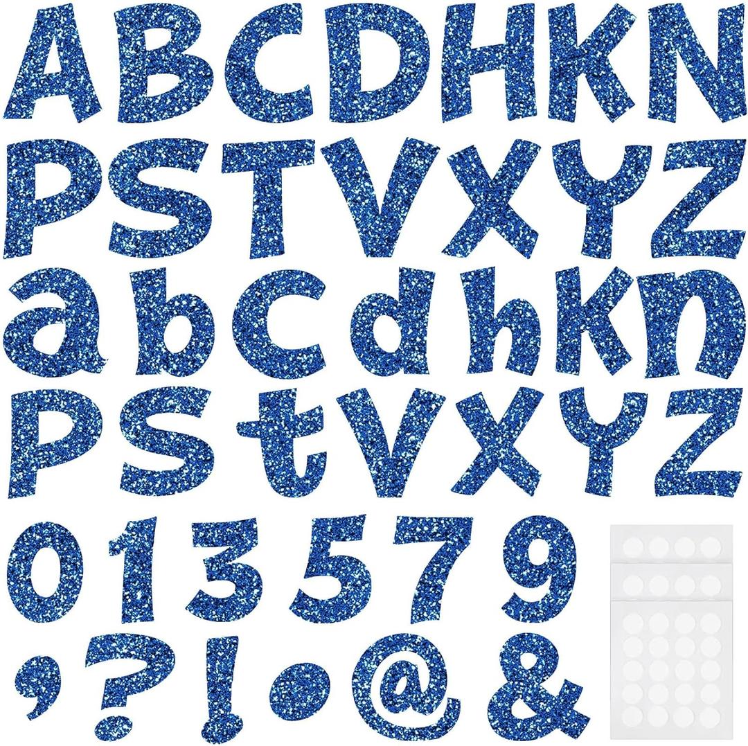 Colarr 216 Pcs Glitter Bulletin Board Letters for Classroom Numbers Alphabet 4 Inch Poster Board Letters with Adhesive Dots Punctuation Symbols Cutout Bulletin Display School Decor(Blue)