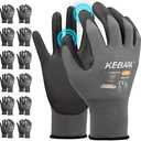 Kebada W1 Work Gloves for Men and Women, PU Coated Safety Gloves with Grip, Touchscreen, Ideal for Warehouse Package Handling, Construction, Gardening, 10 Pairs Gray Medium