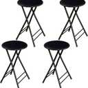 Lavish Home Folding Stool - Set of 4 Counter Height Bar Stools 24-Inch Backless Folding Chairs with 225lb Capacity for Kitchen, Rec Room, or Game Room (Black)