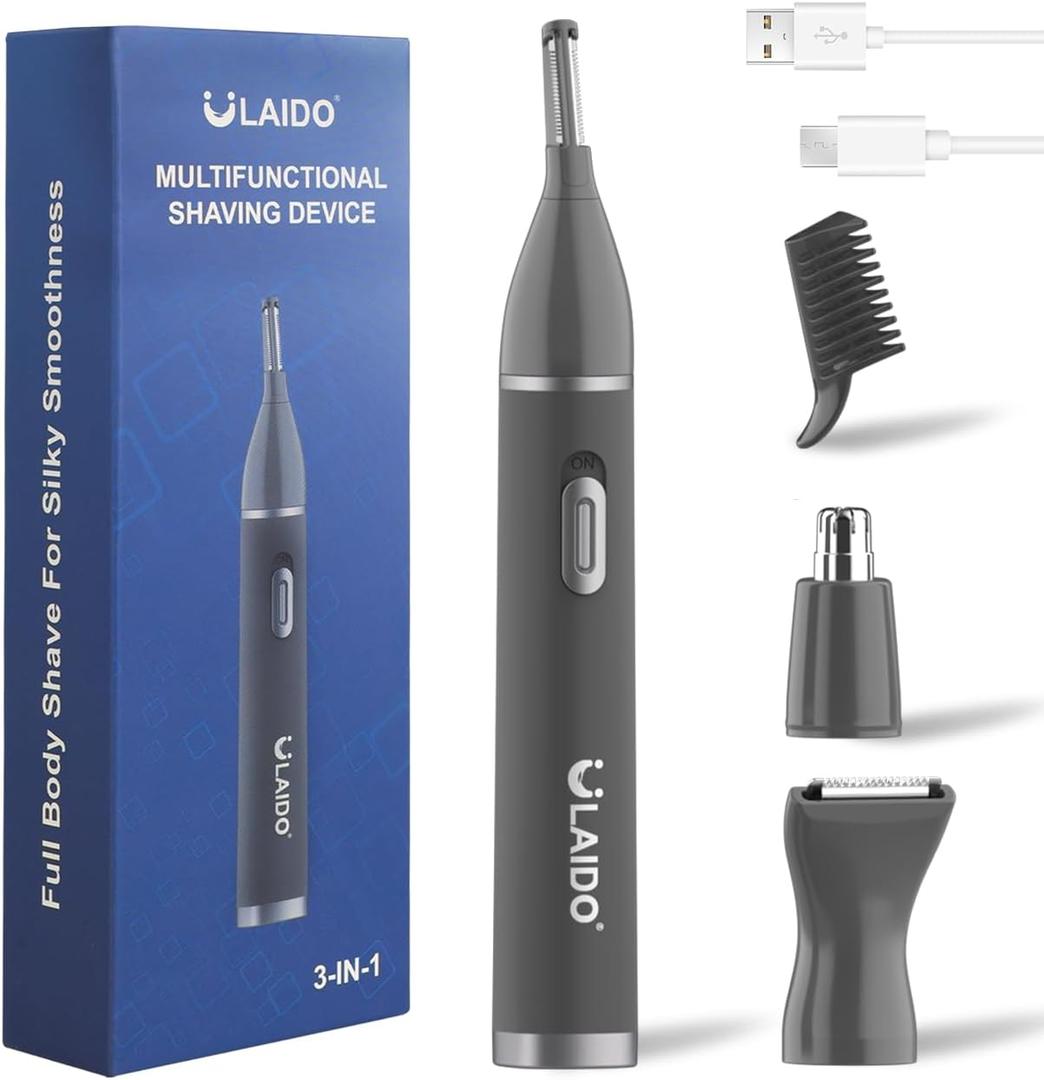 Nose Hair Trimmer for Men, Painless 3 in 1 Grooming Kit for Nose, Ear, Eyebrow & Body Hair, Rechargeable No Pull No Snag Trimming with 3 Waterproof Replacement Heads, Easy Cleansing