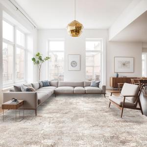 RUUGME 10X14 Abstract Area Rug:Large Washable Living Room Rug Indoor Non Slip Carpet for Bedroom Soft Foldable Stain Resistant Distressed Thin Rug for Dining Room Kitchen 10X14 Brick/Brown/Beige
