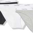 Calvin Klein Women's Carousel Logo Cotton Stretch Bikini Panties, 3 Pack (Large, Black/Grey Heather/Gingham Lavendar Blue)
