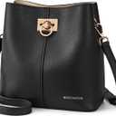 BOSTANTEN Crossbody Bucket Shoulder Bags for Women Vegan Leather Purse Cross Body Handbag Multiple Pockets (Black)