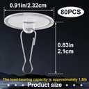 80 Pack Self Adhesive Ceiling Hooks for Hanging, Sticky Ceiling Hooks, Removable Transparent Wall Hanger for Ceiling Decor, Festival Decor - 2 cm(0.78 in)