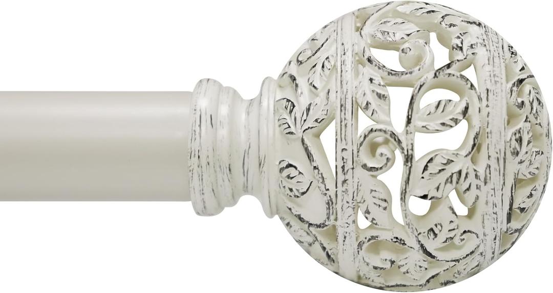 Curtain Rods For Windows 48 to 84 Inches, 1 Inch Heavy-Duty Adjustable Decorative Curtain Rods with Branches Leaves Hollow Finials For Bedrooms and Living Rooms In Farmhouses. Weather White